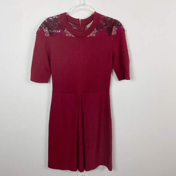 Burberry London Macrame Yoke 3/4 Sleeve Dress Carmine Red Size Large - Picture 1 of 14